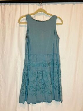 LOFT Light Blue Sleeveless Embroidered Tiered Dress
